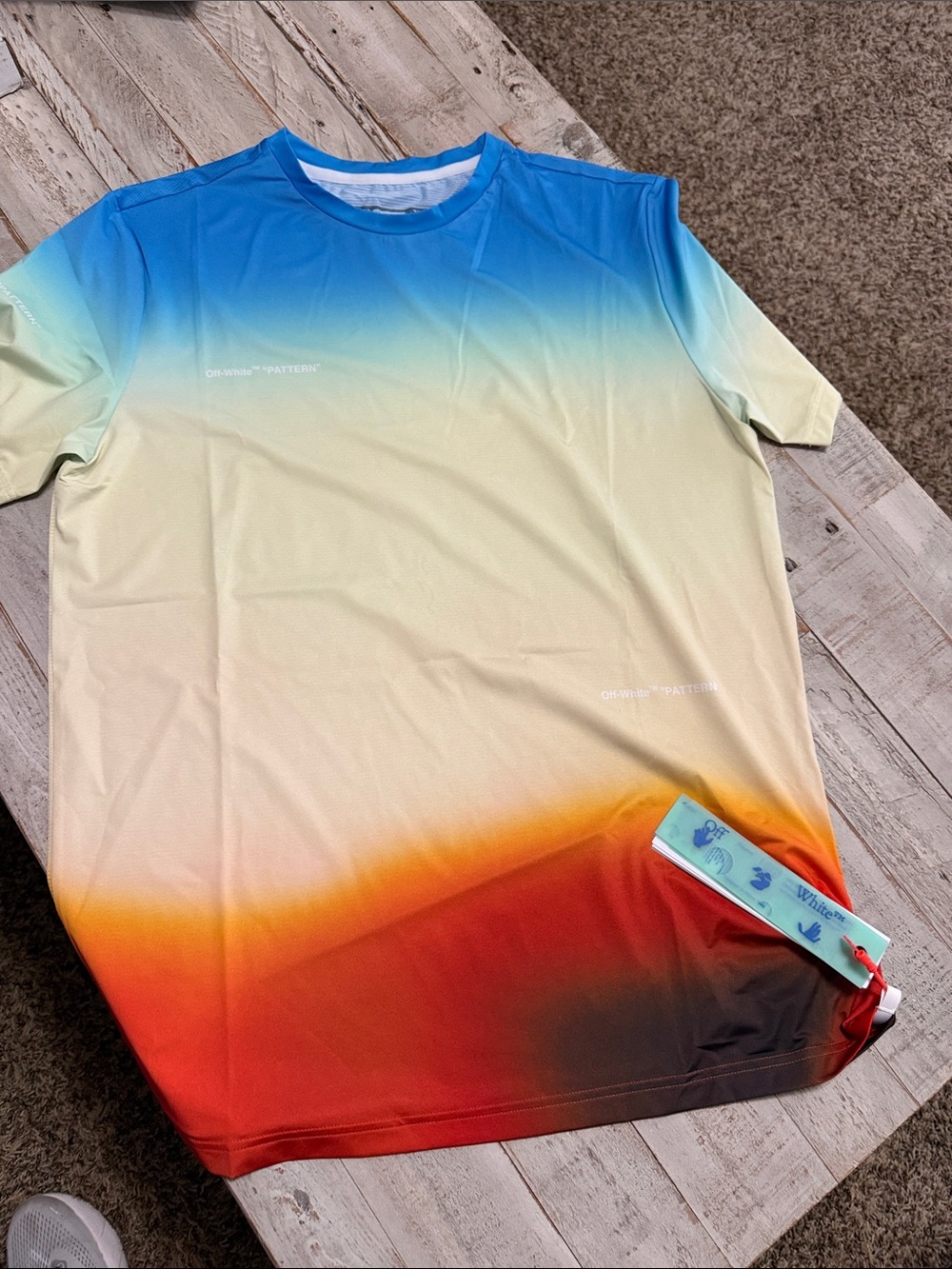 Off-White Blue to Red Ombre Short Sleeve Tee